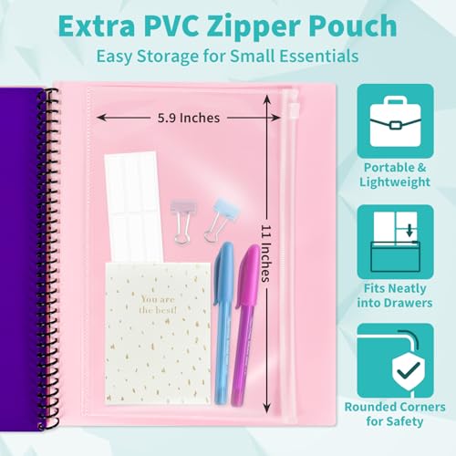 Binditek 12-Pocket Poly Project Organizer, 6 Dividers, Pink | Multi Pocket Folder, Heavyweight Poly Cover, Clear Front Pocket, 1/3-Cut Tabs, Fixed Zipper Pouch, Letter Size - color: Pink