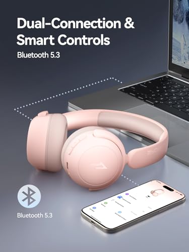 1MORE HQ20 Wireless On-Ear Headphones with Microphone, 85dB Safe Volume, 65H Playtime, Lightweight Foldable Bluetooth Headphones for School/Travel, Android and iOS Compatible, Pink - color: Pink