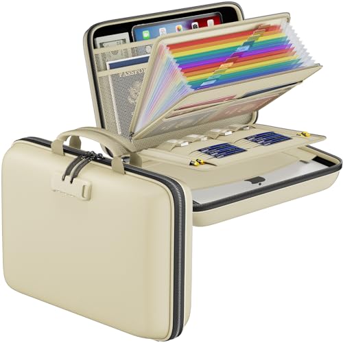 DocSafe Fireproof File Organizer with Lock, Hard-Shell Case Fireproof Document Box with 13 Pocket Accordion File Folder, Portable Home Office Travel Safe Storage for Important Documents Laptop Beige - color: Beige, size: 15.5" x 11.5" x 3"(colorful)