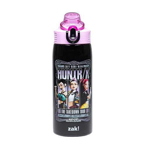 Zak Designs KPop Demon Hunters Sage 19oz Leak-Proof Straw Kids Water Bottle | BPA Free, Insulated Stainless Steel, Cupholder Friendly, Dishwasher Safe, Lid Lock, Handle, For School, Home, Travel - color: KPop Demon Hunters (Huntrix Takedown Tour)