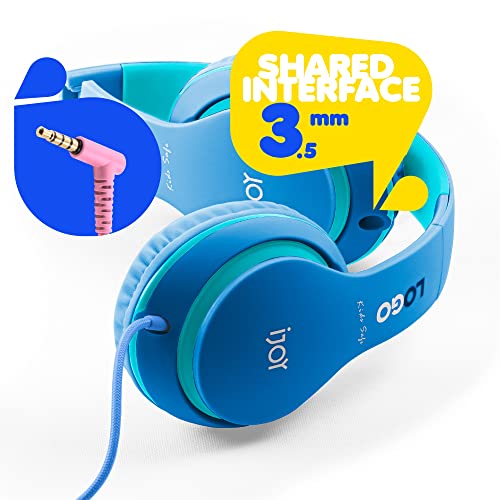 iJoy Premium Headphones with Microphone for Kids - Kid Safe Over-Ear Headphones with Hearing Protection for Boys & Girls - Kid’s Adjustable Headset with Mic for School, Music (Blue)