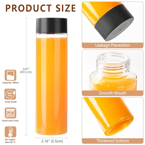 zmybcpack 12 Pack 13.6 OZ (400 ml) Clear PET Plastic Juice Bottles With Black Lids Smoothie Ideal For Milk and Other Beverage - size: 13.6 OZ 12 pack (black lids)