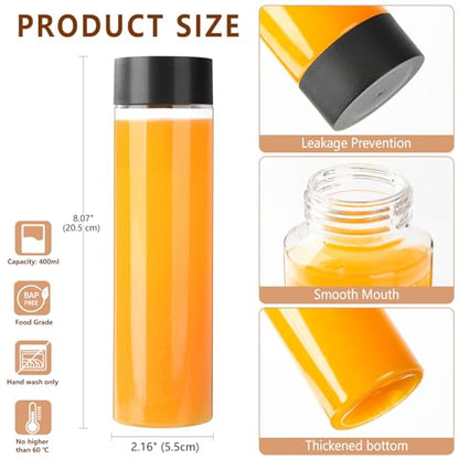 zmybcpack 12 Pack 13.6 OZ (400 ml) Clear PET Plastic Juice Bottles With Black Lids Smoothie Ideal For Milk and Other Beverage - size: 13.6 OZ 12 pack (black lids)