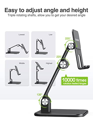 elitehood Aluminum iPad Stand for Desk [Ultra-Stable & Sturdy], Height Adjustable Tablet Stand, Portable Tablet Holder Dock for Home Office, Compatible with iPad Pro 12.9, iPad Air Mini 6 5 4 3, Black - color: Black