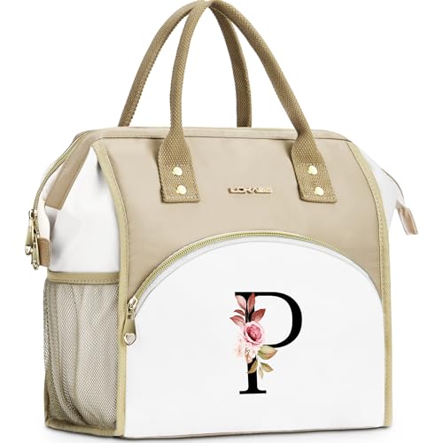 Initial Lunch Bag Women, Cooler Insulated Lunch Box for Girl, Large Adult Leakproof Lunch Box for Picnic Work, Personalized Tote Bag, Birthday Gifts/Teacher Gifts, Letter P. - color: P
