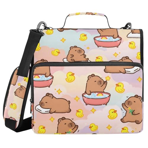 3 Ring Binder Zipper Binders Capybara Duck Expanding File Folder Bag with Shoulder Strap