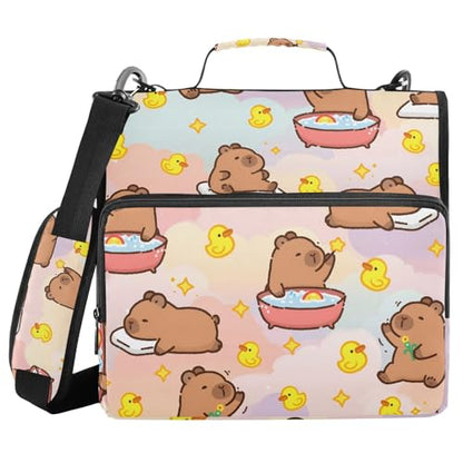 3 Ring Binder Zipper Binders Capybara Duck Expanding File Folder Bag with Shoulder Strap