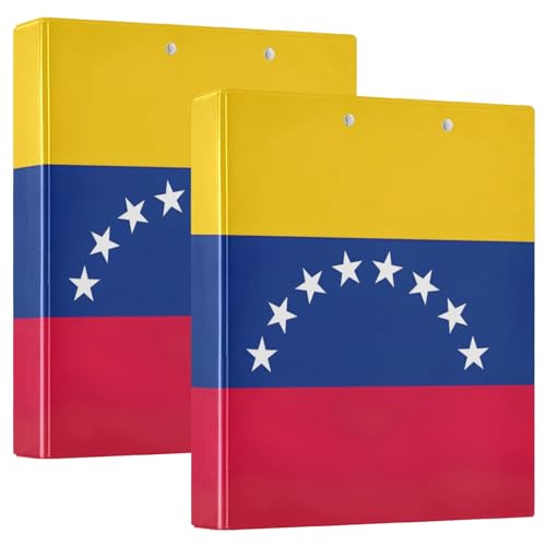 Round Ring Binders 1-1/2 Inch Binders 3 Ring with 3 Interior Pockets Basic Binder Notebook for Work School Office Venezuela Flag, 2 Pack - color: Venezuela Flag, size: 2 Pack
