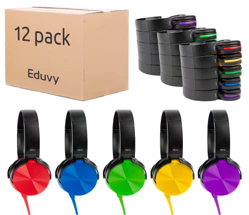 Bulk Headphones for Classroom, 12 Pack Durable Wired School Headphones for Students. Teacher Must Haves Supplies from Elementary to College (Mixed Color) - color: 12-Pack Mixed