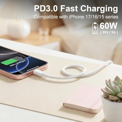 USB C to C Charger Cable, 60W, 6FT, 2-Pack, Gray | Fast Charging, Braided Nylon, for iPhone 17/16/15, MacBook iPad, Galaxy S25/S24 - color: Gray, size: 6FT+6FT