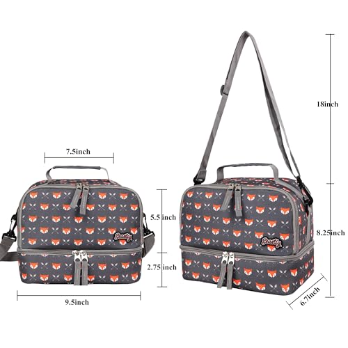 seastig Rolling Backpack 18in Double Handle Backpack Kids Wheeled Backpack Roller Backpack with Lunch Bag Set Girls Boys - color: Little Fox