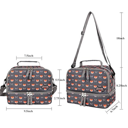 seastig Rolling Backpack 18in Double Handle Backpack Kids Wheeled Backpack Roller Backpack with Lunch Bag Set Girls Boys - color: Little Fox
