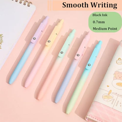5pcs Gel Pens, Retractable Quick Dry Black Ink Pens Fine Point 0.7mm Premium Cute Rolling Ball Smooth Writing Pastel Aesthetic Pens Comfort Grip for School Office Supplies - color: Pastel