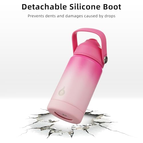 BJPKPK Insulated Water Bottle with Straw Lid, 12oz Thermo Water Bottles with Soft Nozzle, Flex Handle & Non-slip Boot, BPA Free Leak Proof Stainless Steel Metal Thermo, Tumblers, Cups,Cherry - color: Cherry, size: 12 Ounces