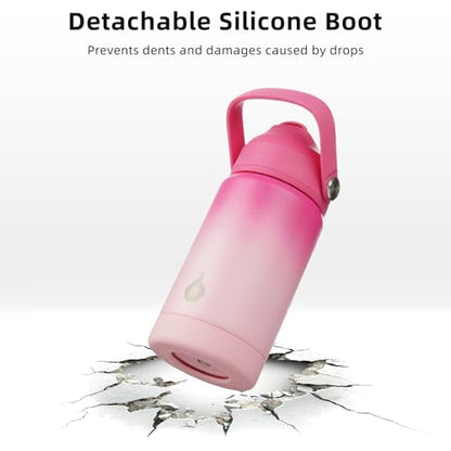 BJPKPK Insulated Water Bottle with Straw Lid, 12oz Thermo Water Bottles, Flex Handle & Non-slip Boot, BPA Free Leak Proof Stainless Steel Metal Thermo, Tumblers, Cups,Pearl Pink - color: Pearl Pink, size: 12 Ounces