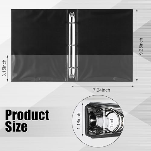 Resurhang 6 Pcs 1 Inch 3 Ring Binders 9.25 x 7.24 Inch Mini Small Black 3 Round Ring Binder with 2 Clear Pockets Fits 5 1/2 x 8 1/2 Binder Paper Pages Planner