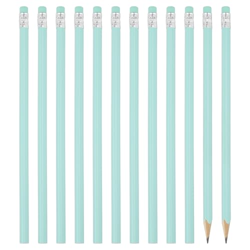 PATIKIL Round Pencils, 12 Pack Triangle HB Graphite Pencil Woodcase Wooden Pencils with Eraser for Classroom Office Writing Drawing Supplies, Light Green - color: Light Green