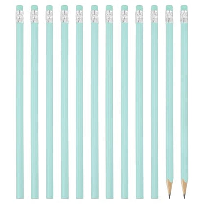 PATIKIL Round Pencils, 12 Pack Triangle HB Graphite Pencil Woodcase Wooden Pencils with Eraser for Classroom Office Writing Drawing Supplies, Light Green - color: Light Green