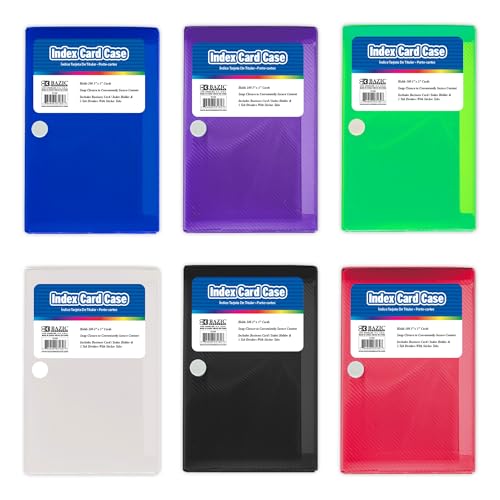 BAZIC PRODUCTS 3 x 5 In Index Card Case, 5-Tab Dividers, Holds 100, 36-Case | 5-tab dividers and a snap closure that holds up to 100 cards - color: 6 Assorted Colors, size: 36-Pack