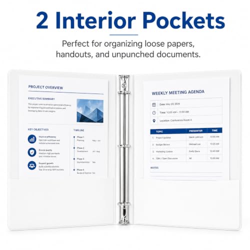Durable 1 inch 3-Ring Binder, 1" Round Ring Binders with 2 Inside Pockets, Basic 1 in Binders, PVC- Free, Clear View Cover 1-inch-Binder Holds 8.5'' x 11''Paper for Office/School/Home（12 Pack, White - color: White, size: 1 inch, style: 12pack
