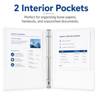 Durable 1 inch 3-Ring Binder, 1" Round Ring Binders with 2 Inside Pockets, Basic 1 in Binders, PVC- Free, Clear View Cover 1-inch-Binder Holds 8.5'' x 11''Paper for Office/School/Home（12 Pack, White - color: White, size: 1 inch, style: 12pack