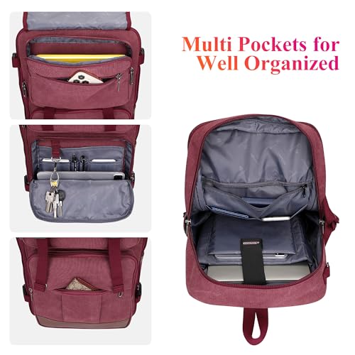 WITZMAN Canvas Travel Backpack for Men Large Laptop Backpack Fits 16 Inch | Expandable 32L to 42L, Carry-on Airline Approved Convertible Shoulder Rucksack, For Vacation, Overnight Trip, A6617 Red - color: Red