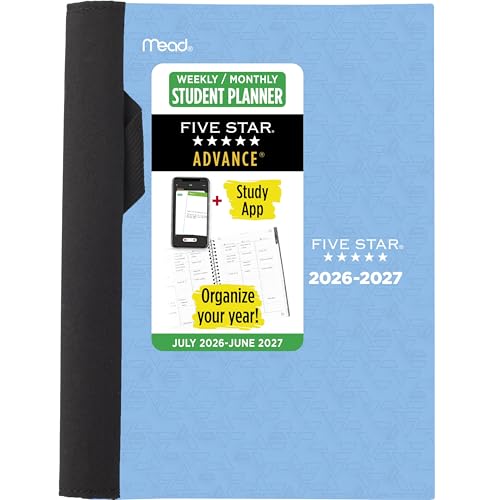 Five Star Planner 2026-2027 Weekly & Monthly Academic 12-Month July-June Advance Student Planner + Study App, 5-1/2" x 8-1/2", Blue (CAW45920) - color: Blue, size: Half Letter (5.5 x 8.5 inches), style: 2026-2027