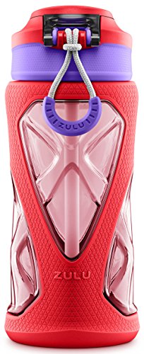 ZULU Torque 16oz Plastic Kids Water Bottle with Silicone Sleeve and Leak-Proof Locking Flip Lid, Soft Touch Carry Loop for School Backpack, Lunchbox, BPA-Free Dishwasher Safe - color: Pink, style: Single
