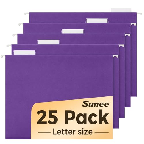 SUNEE 25 Pack Hanging File Folders, Purple Folders, Hanging File Folders Letter Size with 1/5-cut Tabs, Stay Organized for Your Home and Office Bulk File and Documents - color: Purple
