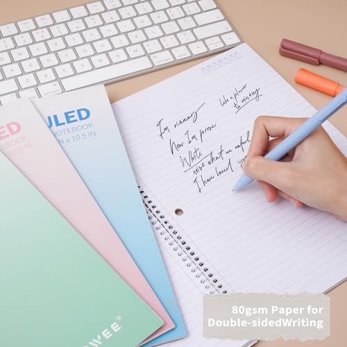 Spiral Notebooks College Ruled, 4 Pack 1 Subject Spiral Notebook, 8 x 10.5 inch, 70 Sheets Notebook College Ruled, 3-Hole Punched Paper, Spiral Notebooks for School&Home, Work, Writing Journal