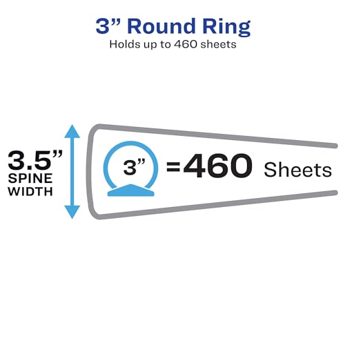Avery Standard View 3 Ring Binders, 3" Round Rings, 460-Sheet Capacity, 3.5 Inch Wide Spine, White Binders, Ideal for Lightweight Organization and Occasional Referencing (4-Pack of 03360) - size: 3"