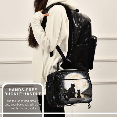 MNSRUU Student Lunch Bag Black Cat Insulated DinnerTotes Picnic Bag Lunch Box with Adjustable Shoulder Strap for Teen Kids Adults - color: Cat I0685