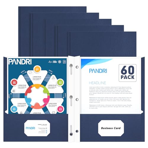 Two Pocket Folders, PANDRI 60 Pack Two Pocket Folders with Prongs, 3 Prong Folders Designed for Office and Classroom, Letter Size Darkblue - color: Darkblue