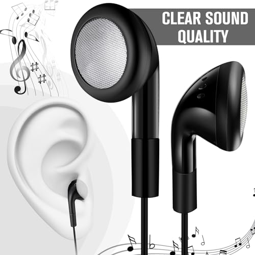Kanayu 100 Pack Earbuds Bulk Earphones for School Classroom, Student Wired Earbuds Headphones Without Mic, Earphones Bulk for Adults School Library Laptop, Individually Bagged(Black White) - color: Black White