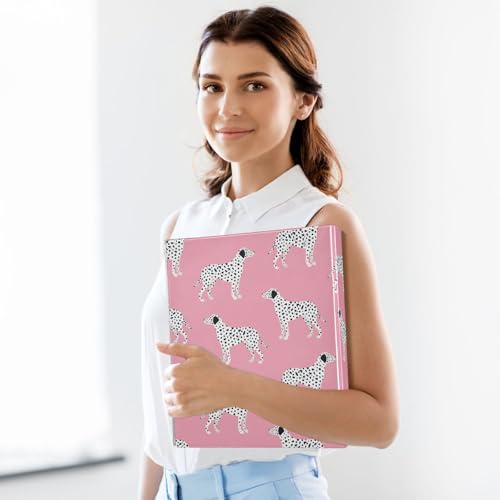 Black Dot Dalmatian Dog Pink Binder 1.5 Inch Binder with Clipboard&Pockets, Hardcover Binders 3 Ring, Heavy Duty Large File Folder for Office School Supplies - Holds 200 Sheets - color: Pink Bg Black Dot Dalmatian Dog, size: 1 Pack-12.4x10.63in
