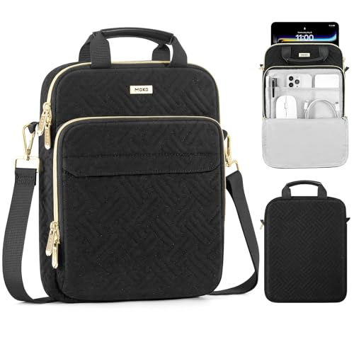MoKo 9-11 Inch Puffer Tablet Sleeve Bag for New 11-inch iPad Air M4 2026 & iPadPro M5, iPad 10th/Air 5/4th 10.9, 7/8/9th 10.2, 360° Edge Protection Puffy Bag with Handle & Shoulder Strap, Black - color: Black, size: 9-11 Inch