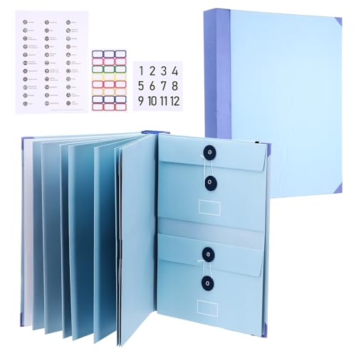 PATIKIL Important Document Organizer, A4 Document Binder Folio Folder with Pocket, Expanding File Folder with Label Stick for Office Home Birth Certificate/Passport/Record, Blue - color: Blue