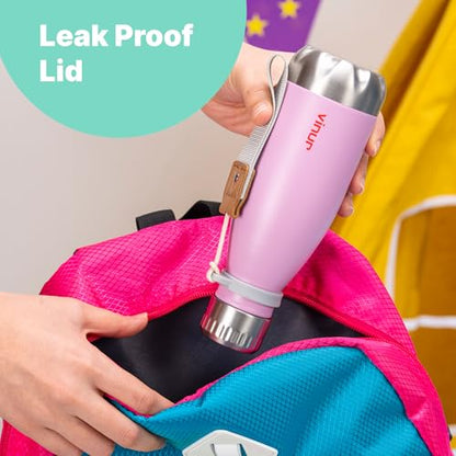 Small Water Bottle-12 oz Leak Proof Insulated Water Bottle with Carry Rope | Double Wall Vacuum Stainless Steel Water Bottle for Travel, School, Cola Shape Flask with Carry Rope (Silver) - color: Silver, size: 12 Ounces