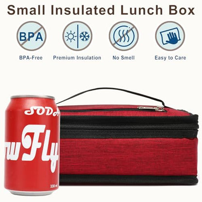 FlowFly Small Insulated Lunch box Portable Soft Bag Mini Cooler Thermal Meal Tote Kit with Handle for Work & School, Red - color: Deep red