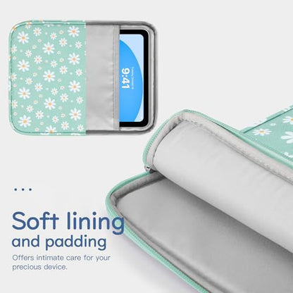 Dadanism 9-11 Inch Tablet Sleeve Bag Carrying Case, Green&White Daisy | Fits iPad (A16) 11th Gen 11", iPad 10th Gen 10.9" Air 5/4, iPad Air M4/Pro 11", iPad 9/8/7th 10.2", Galaxy Tab A11+ Plus 11" - color: Green & White Daisy, size: 9-11 inch