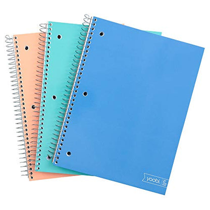 Yoobi College Ruled 8 x 10.5” Spiral Notebook Set – Bulk 3-Pack of 3 Subject Notebooks, Blue, Mint Green & Blush Pink – Gift Idea – 150 Perforated, 3-Hole Punched Sheets - color: Blush, Mint, Blue, size: Pack of 3