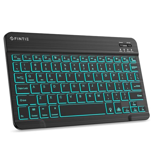 FINTIE 10-Inch Ultrathin Wireless Bluetooth Backlight Keyboard | [7 Color Backlit] Rechargeable Keyboard Compatible with iPad Samsung Tablet, iPhone Smartphone, iOS, Android - color: Classic Black