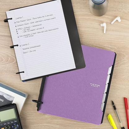 Five Star Flex Refillable Notebook + Study App, College Ruled Paper and 1-1/2 Inch TechLock Ring Binder with Pockets, Tabs and Dividers, 300 Sheet Capacity, Amethyst Purple (29324AB6) (Pack of 6) - color: Amethyst Purple, size: 6 Pack
