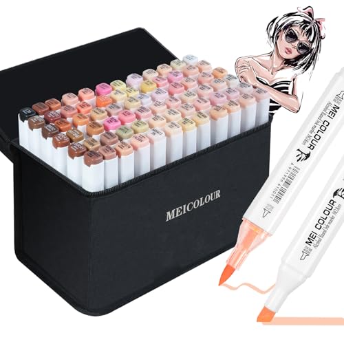 Skin Tone Alcohol Markers Brush Tip Set for Adults Artists Beginners, 48 Color Dual Tips Art Marker, Drawing Painting Professional Marker Gift - color: FSRT48D