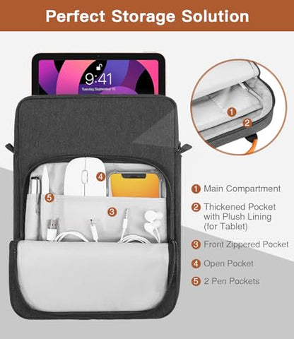 MoKo 13 Inch Tablet Sleeve Bag Carrying Case with Shoulder Strap Handle | Fits iPad Pro 13-inch M5, iPad Air 13-inch M4/M3, iPad Pro 12.9 M2/M1 and Galaxy Tab S8+/S9+ 12.4, Black &Gray - color: Black & Gray, size: 12.9 inch