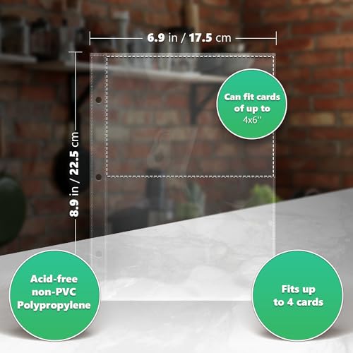 50 Pockets Mini Sheet Protectors fit 4x6'' Cards (Pack of 25) for 8.5x9.5’’ Mini Binders, Half Binders, Recipe Book Page Refill Sheets, 2 Pocket Index Card Protectors, Crystal Clear Covers - size: Mini 2 Pocket (6.9x8.5"), style: 25 Pack