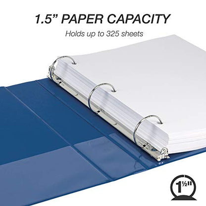 Samsill 4 Pack Durable 1.5 Inch 3 Ring Binders, Round Ring, Clear View Cover for Presentations, Blue - color: Blue, size: 1.5-Inch