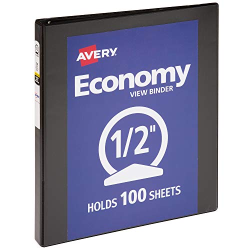 Avery Standard View 3 Ring Binder, 0.5" Round Rings, 100-Sheet Capacity, 0.7 Inch Wide Spine, 1 Black Binder, Ideal for Lightweight Organization and Occasional Referencing (05705) - size: 0.5"