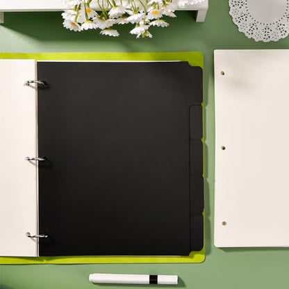 2 Set Black Binder Dividers with 5 Tabs, Plastic Binder Divider for 3 Ring Binders, 8.3 x 11 Inch Index Divider for Binders with 3 Hole for Office School Notebooks, 10 Dividers Total