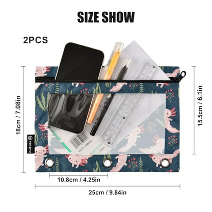 Emelivor Cute Salamander Pencil Pouch for 3 Ring Binder 2 Pack Binder Pencil Case with Clear Window Pencils Bags with Zipper for Office Daily College Home Supplies - color: 19-Cute Salamander